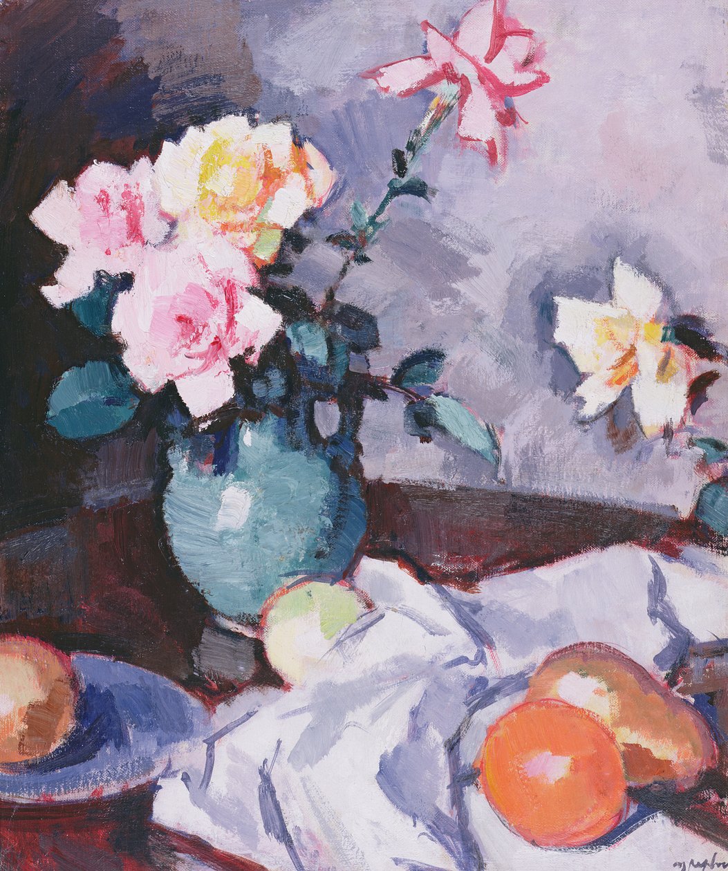 Pink Roses in a Green Jug, ca. 1926 af Samuel John Peploe