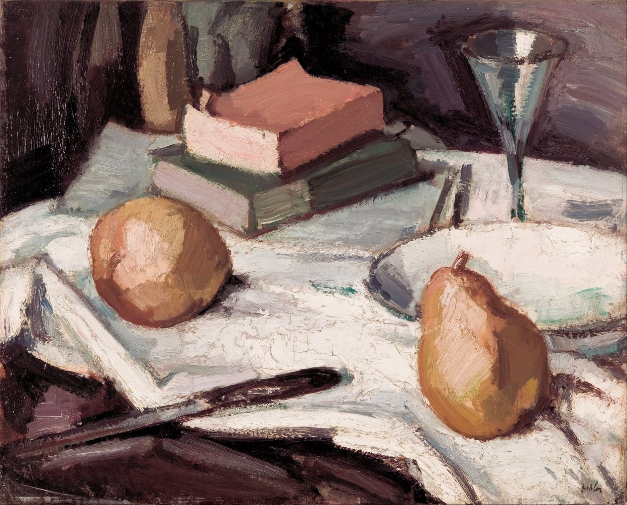 Stilleben med pærer og vinglas af Samuel John Peploe