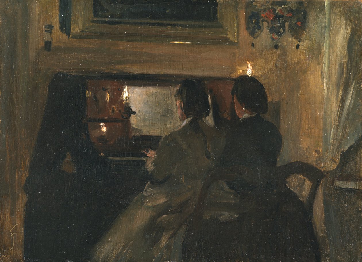 The Duet (olie på papir lagt på plade) af Samuel Luke Fildes