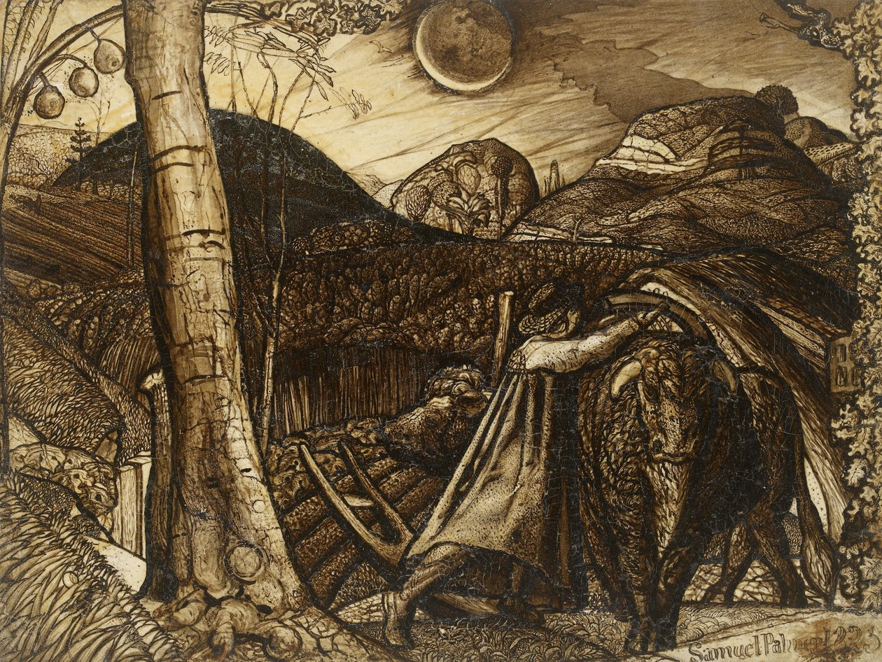 En rustik scene, 1823 (pen og pensel i sepia) af Samuel Palmer