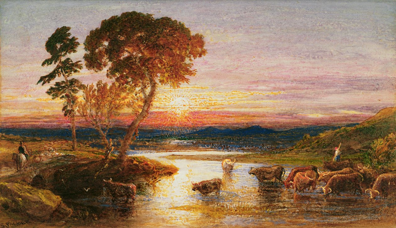 Går til folden, solnedgang, 1879 af Samuel Palmer