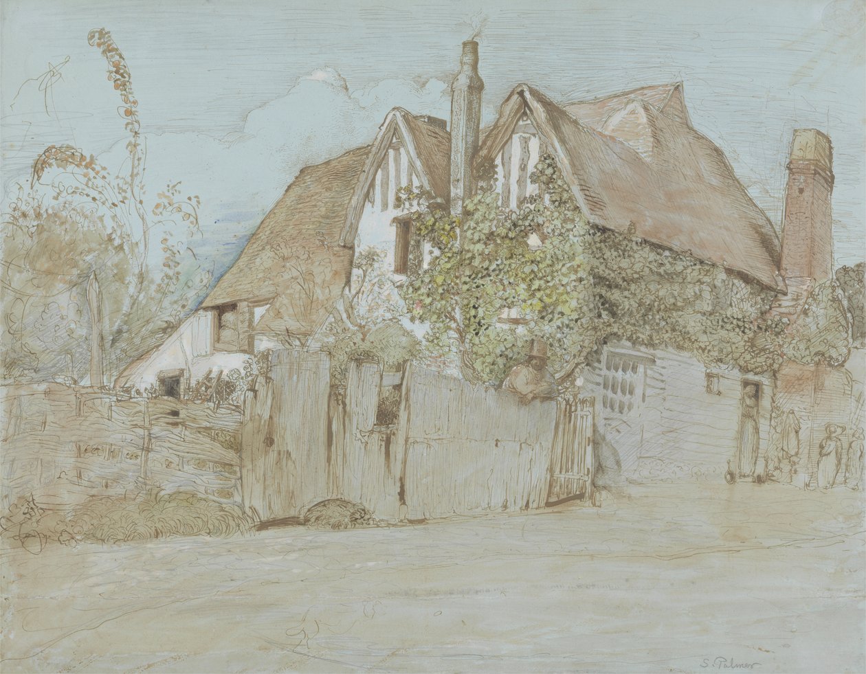 Ivy Cottage, Shoreham (wc, gouache med pen og blæk på papir) af Samuel Palmer