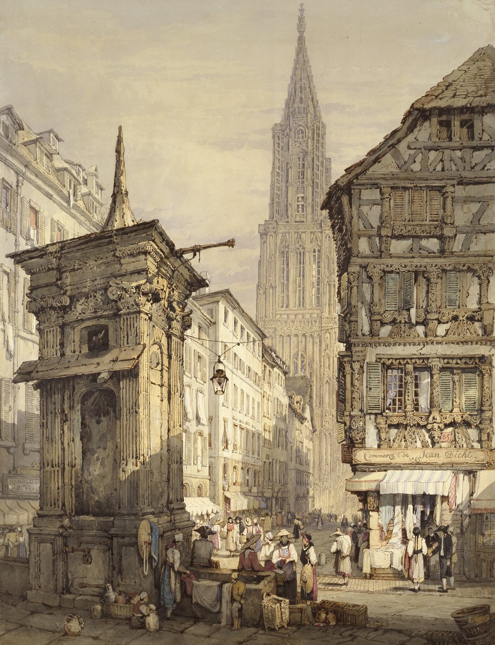 A View in Strasbourg, 1822 (akvarel og pen og blæk) af Samuel Prout