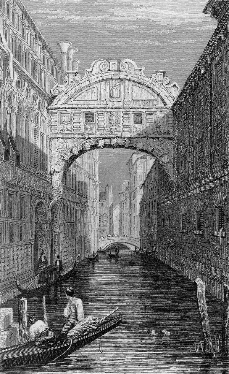 Sukkenes bro, Venedig, graveret af Robert Wallis, 1829 af Samuel Prout