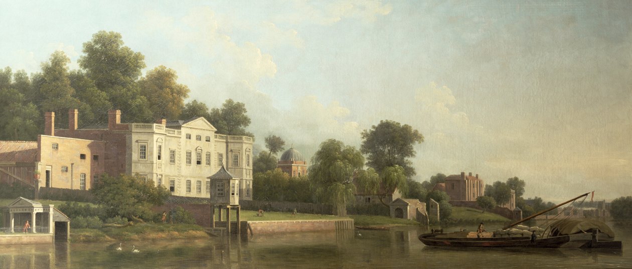 Udsigt over Popes Villa ved Themsen ved Twickenham af Samuel Scott