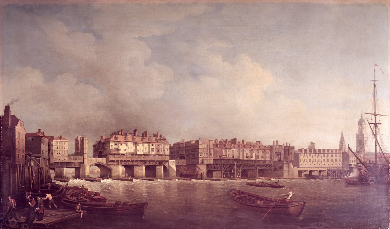 London Bridge før ændringen i 1757 af Samuel Scott