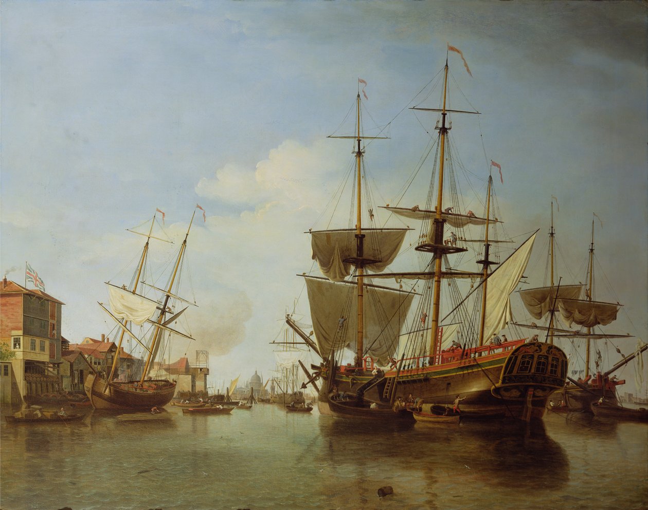 Skibsfart på Themsen ved Rotherhithe, ca.1753 af Samuel Scott