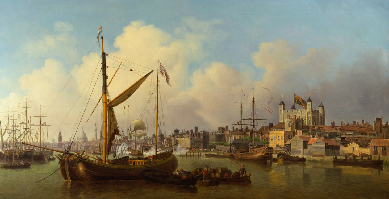 Themsen og Tower of London Formodentlig på Kings fødselsdag af Samuel Scott