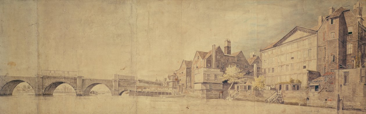 Udsigt over Westminster Bridge (wc på papir) af Samuel Scott