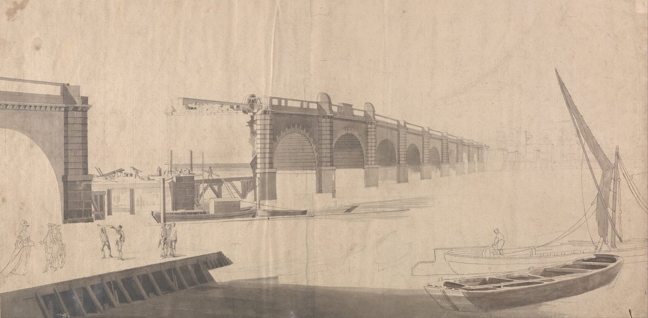 Westminster Bridge under opførelse af Samuel Scott
