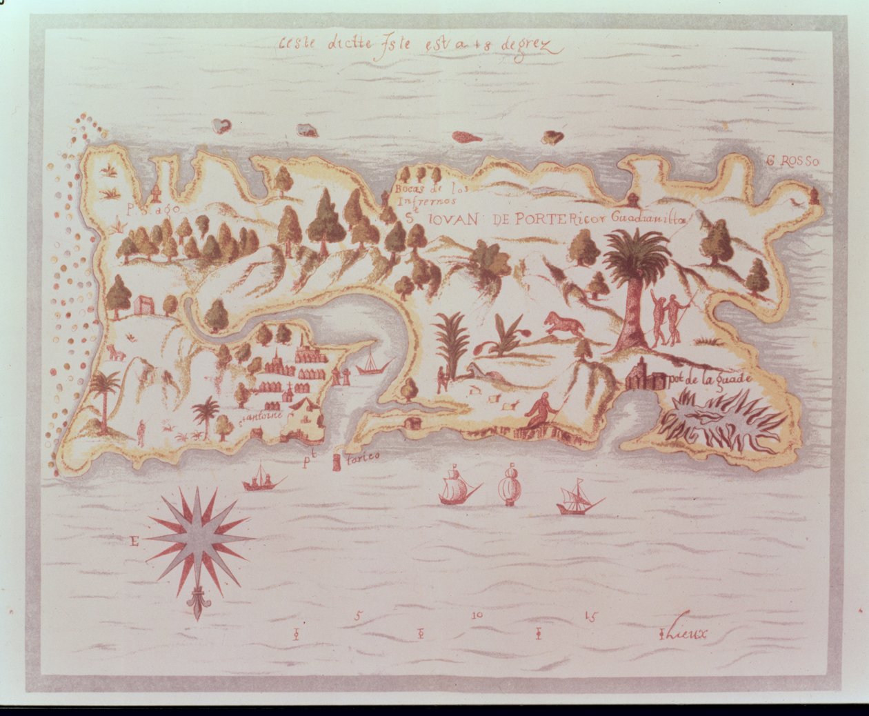 Kort over øen Puerto Rico, 1599 af Samuel de Champlain