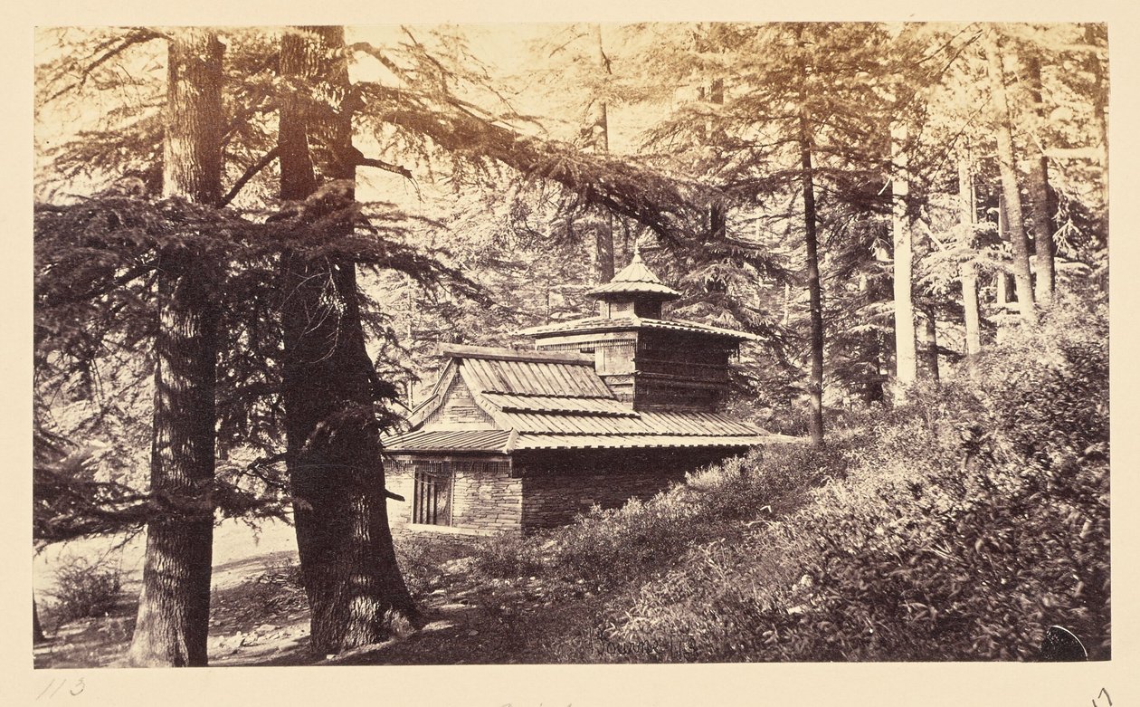 Simla; Tempel nær vandfald af Samuel Bourne