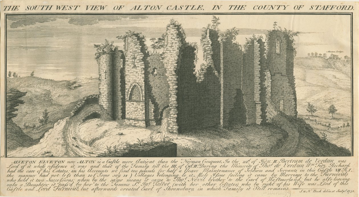 Alton Castle: engraving, 1731dani af Samuel Buck