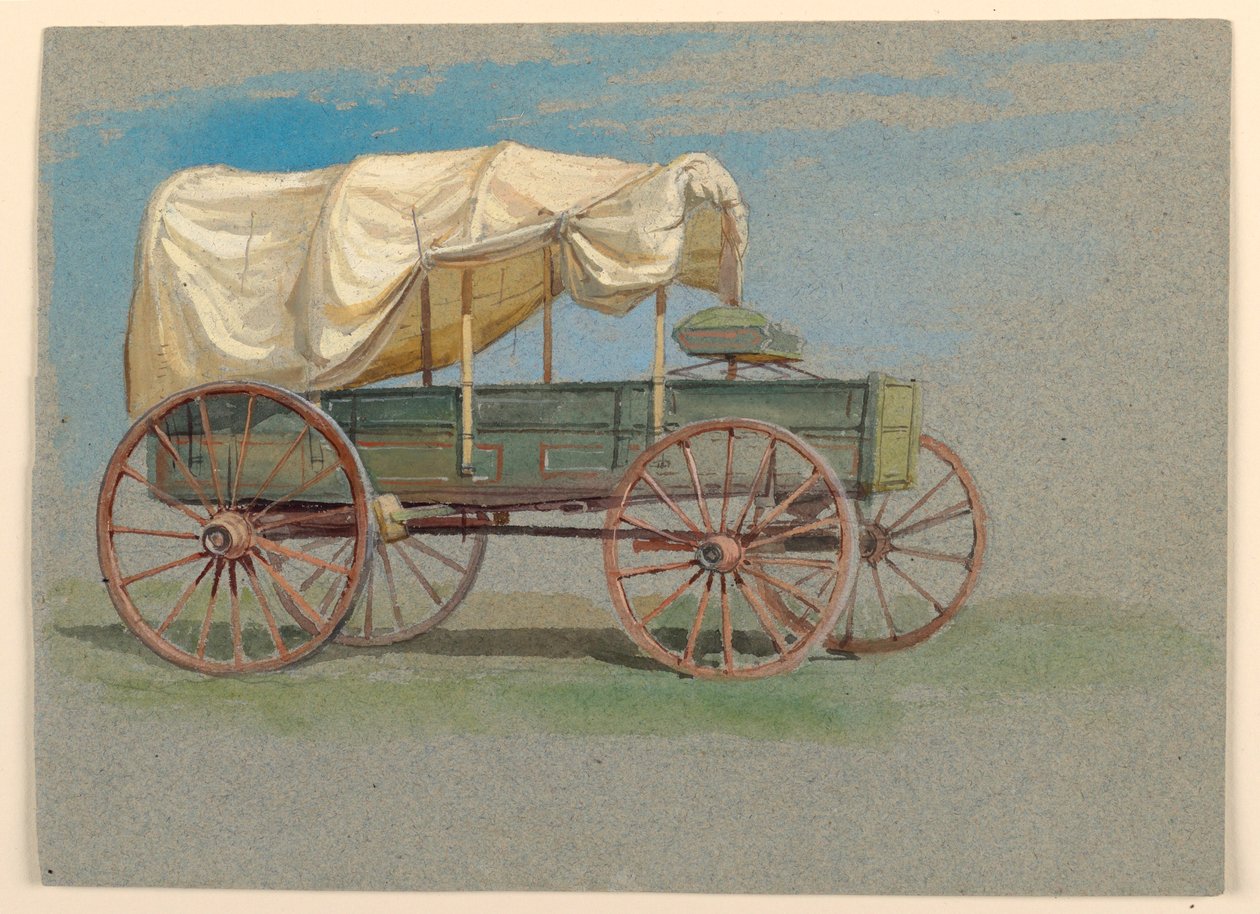 Tegning, en overdækket vogn, 1870-80 af Samuel Colman