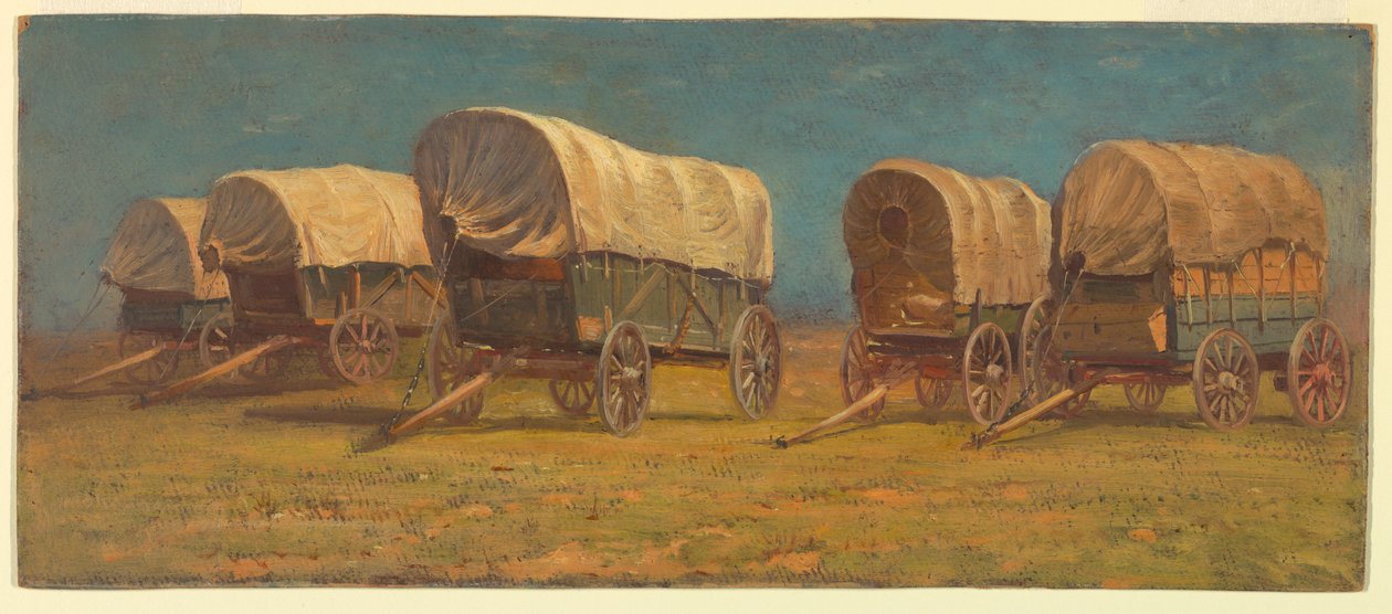 Tegning, studie, overdækkede vogne, muligvis 1871 af Samuel Colman