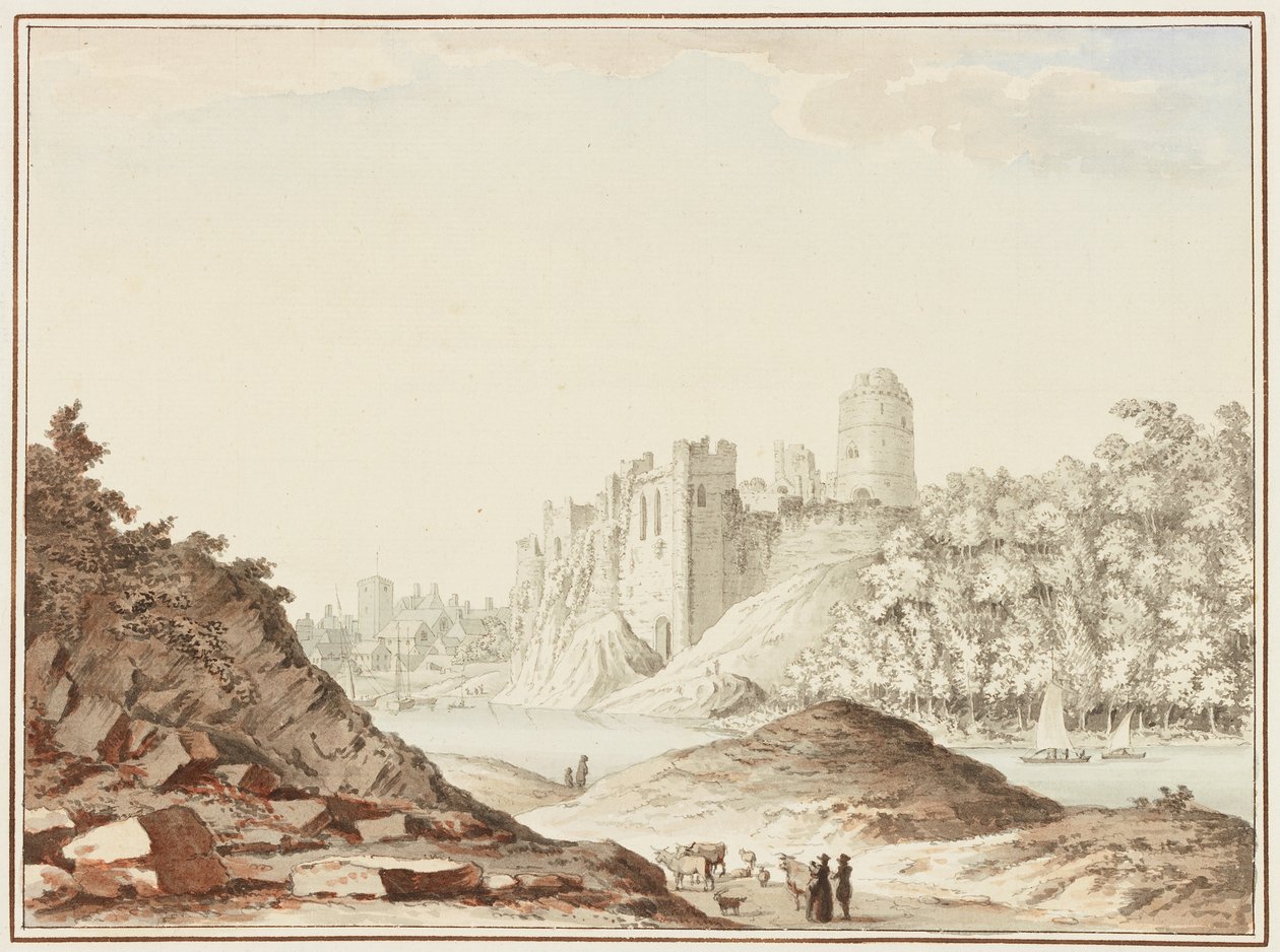 Pembroke Castle (wc på vævet papir) af Samuel Hieronymous Grimm