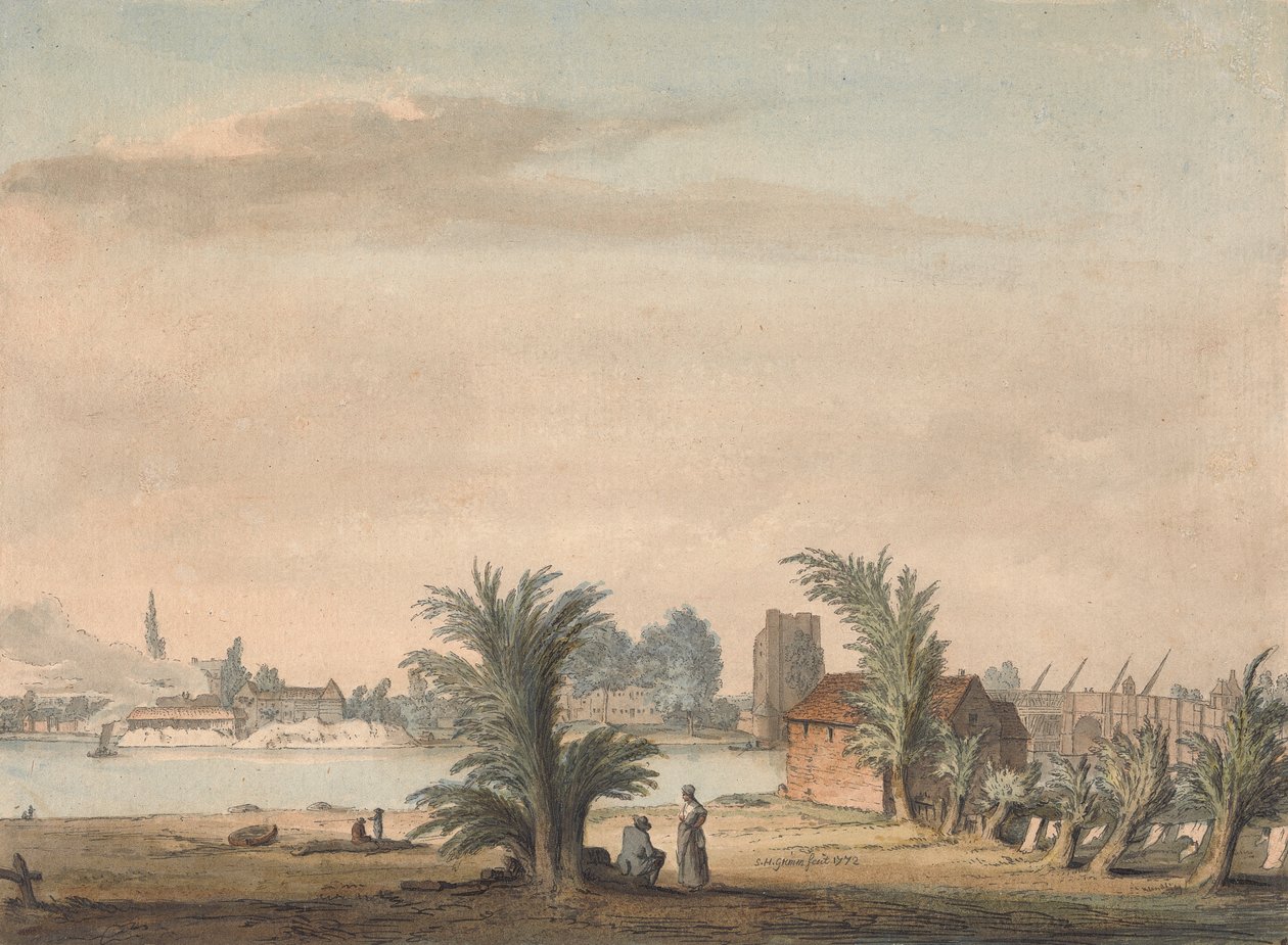 Putney kirke og bro af Samuel Hieronymus Grimm