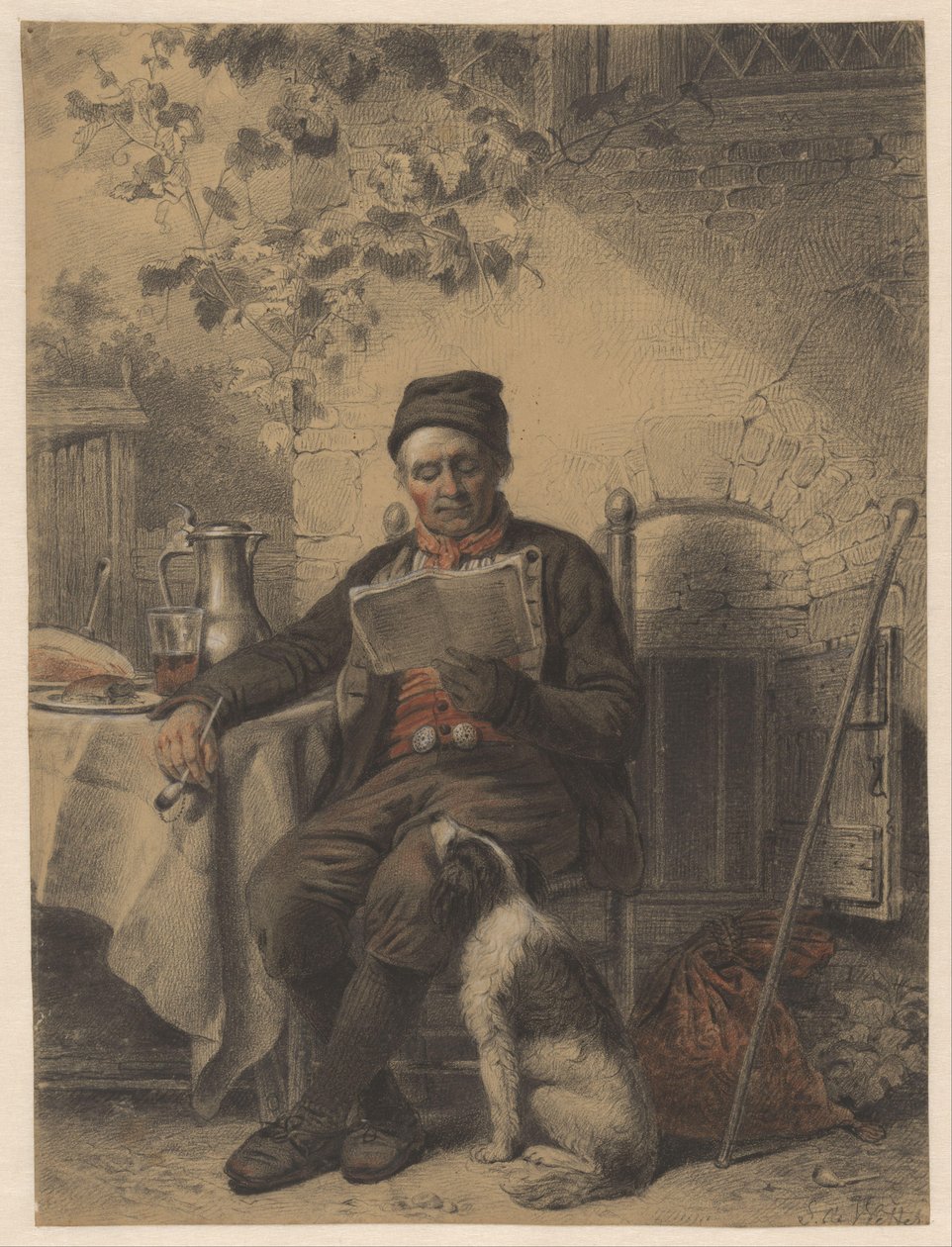 Læsende mand med hund af Samuel Johannes de Vletter