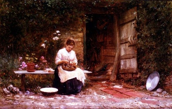 Skrælning af kartofler af Samuel Luke Fildes