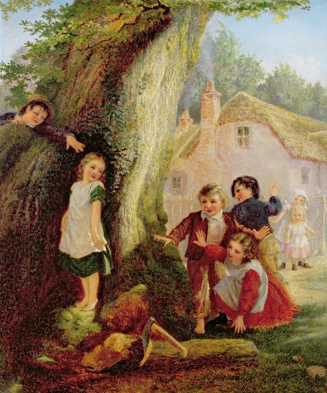 Hide and Seek, 1869 olie på lærred af Samuel McLoy