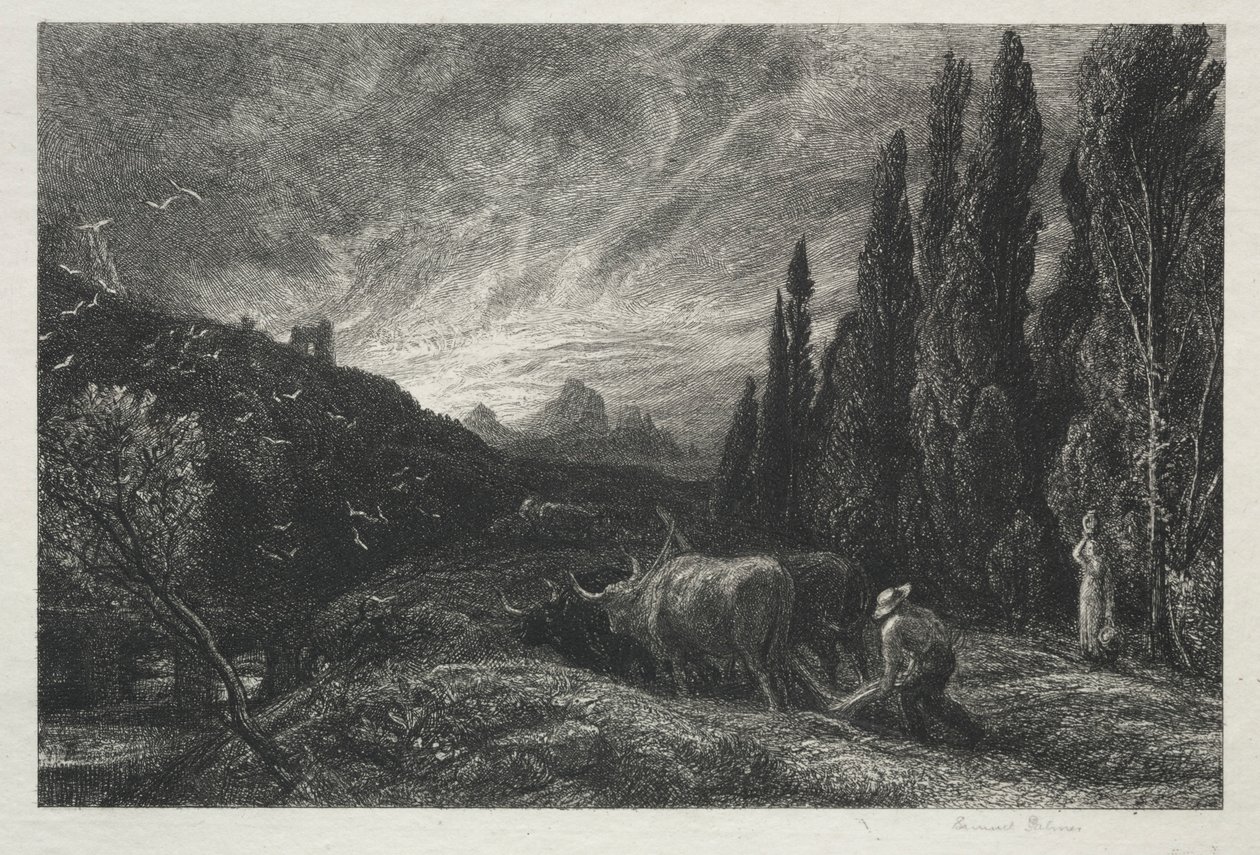 Den tidlige plovmand. af Samuel Palmer