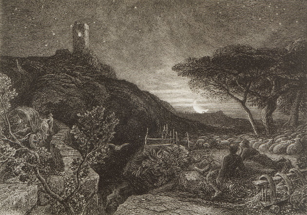 The Lonely Tower, 1879 (radering) af Samuel Palmer