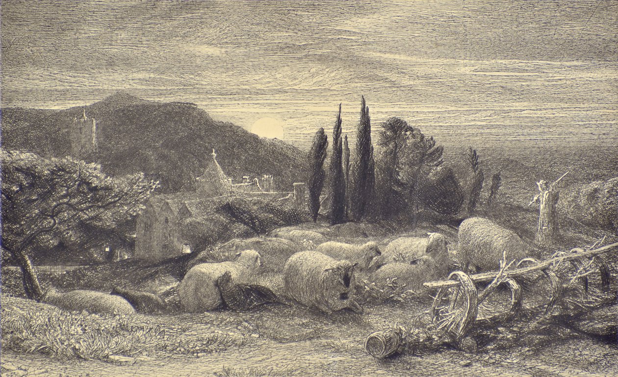 The Rising Moon, ca. 1857 (radering) af Samuel Palmer