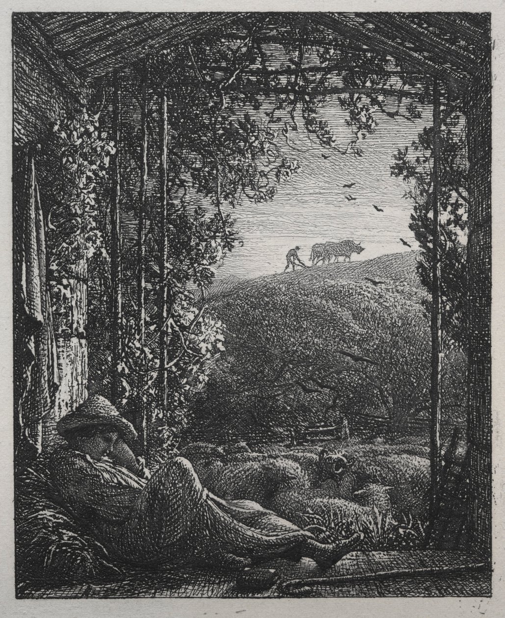 Den sovende hyrde, 1857. af Samuel Palmer