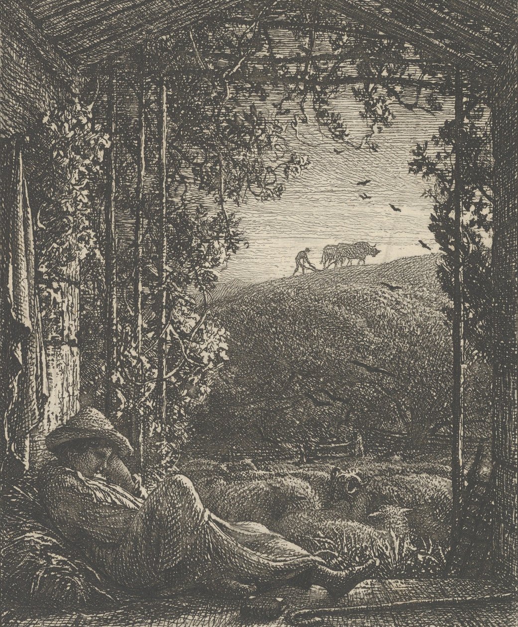 Den sovende hyrde, tidlig morgen, 1857. af Samuel Palmer