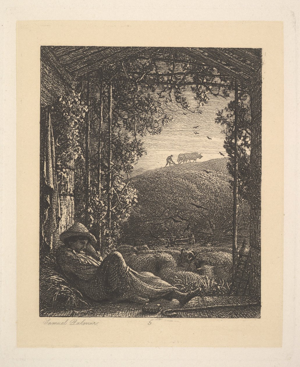 Den sovende hyrde, tidlig morgen, 1857. af Samuel Palmer