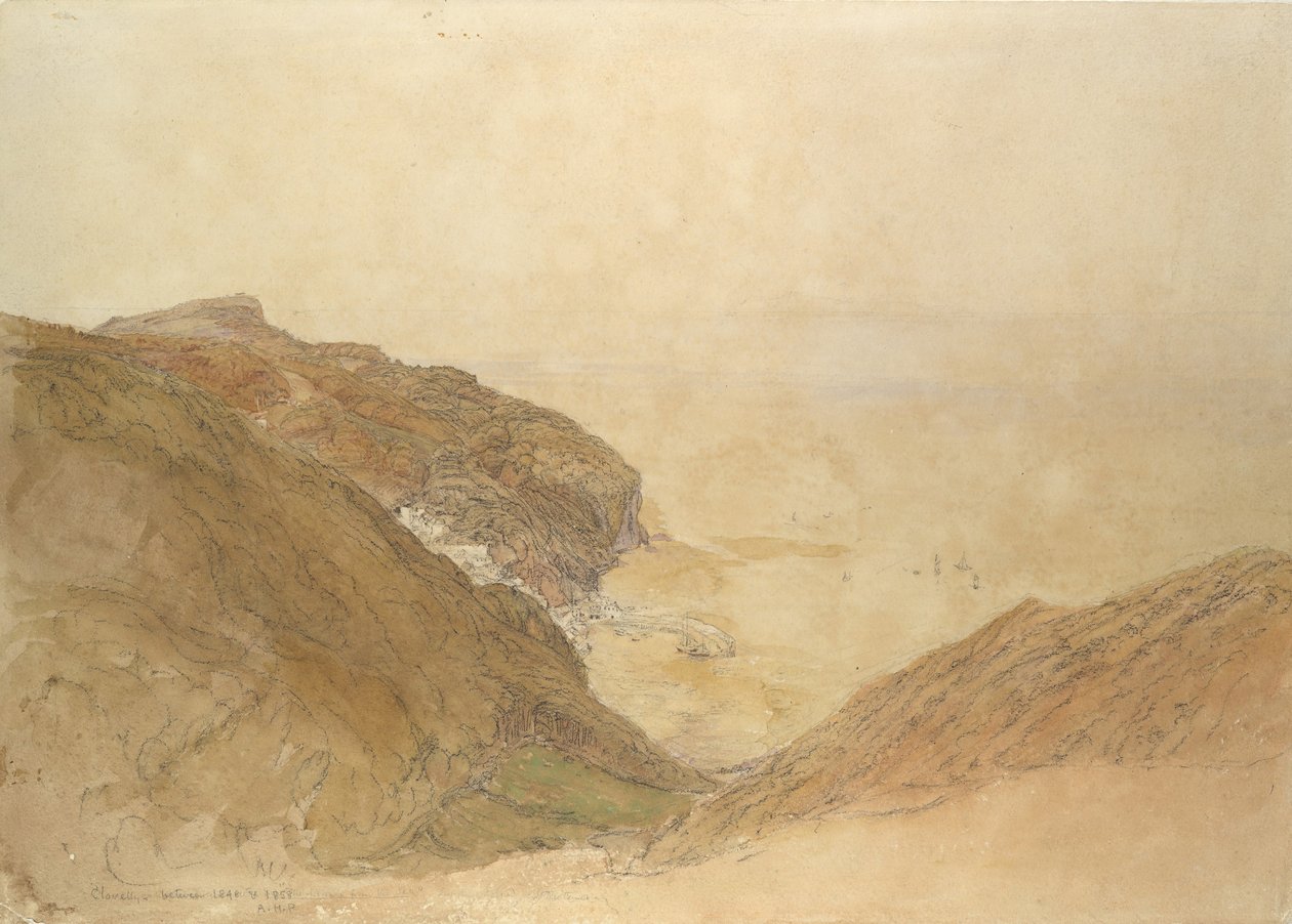 Udsigt over Clovelly, Devon, ca. 1848-49. af Samuel Palmer