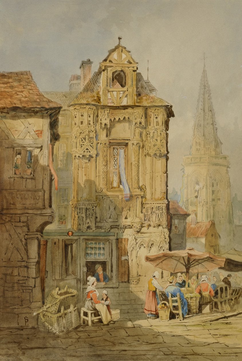 Markedsplads i Brugge af Samuel Prout