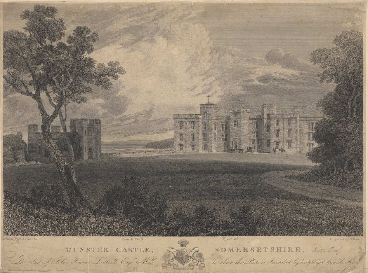 South West View af Dunster Castle, Somersetshire af Samuel Rawle