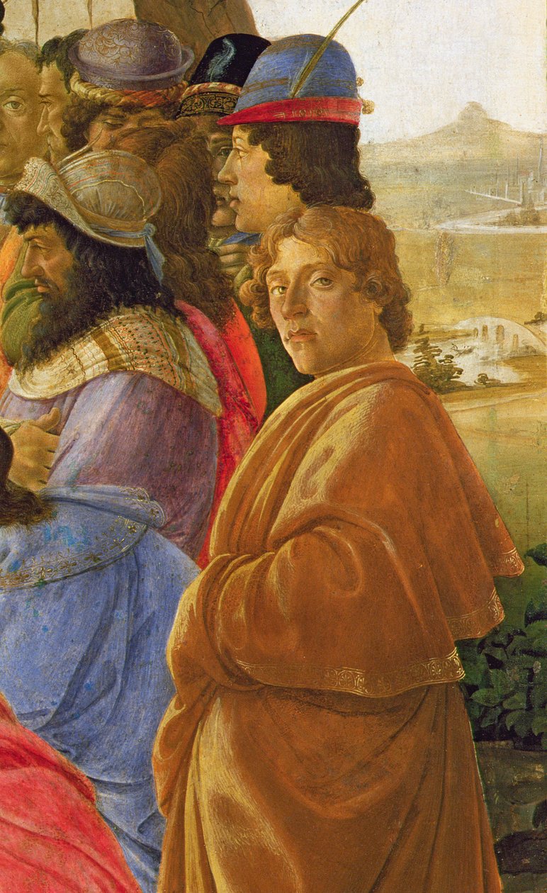 Detalje af magiernes tilbedelse (tempera på panel) (se også 395) af Sandro Botticelli
