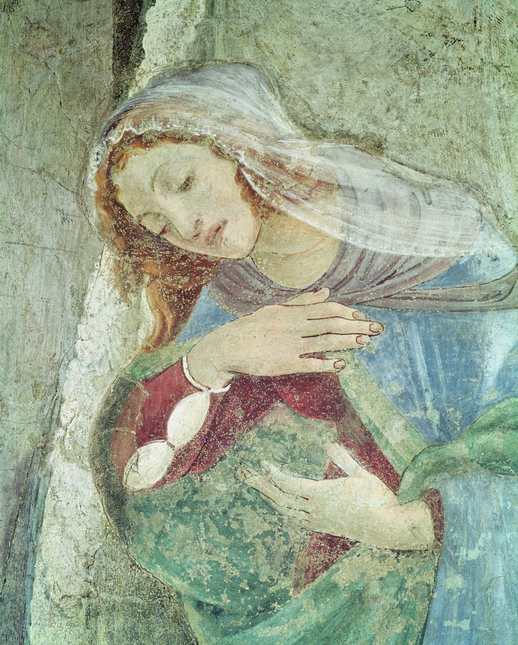 Jomfruens bebudelsesdetalje, fresco ca. 1445 af Sandro Botticelli