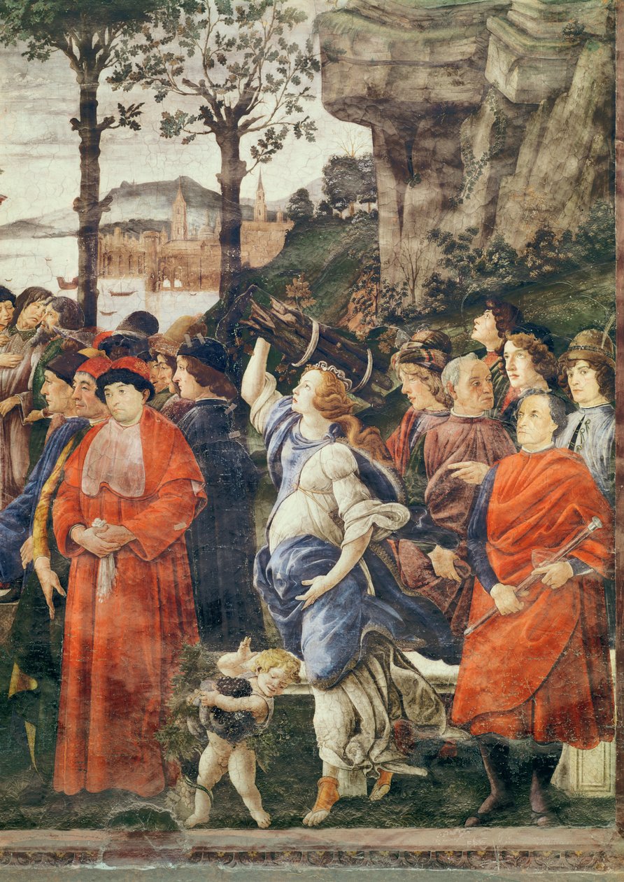 Renselsen af den spedalske og Kristi fristelse, detalje af figurer til højre, ca. 1481-83 (detalje af 75786) af Sandro Botticelli