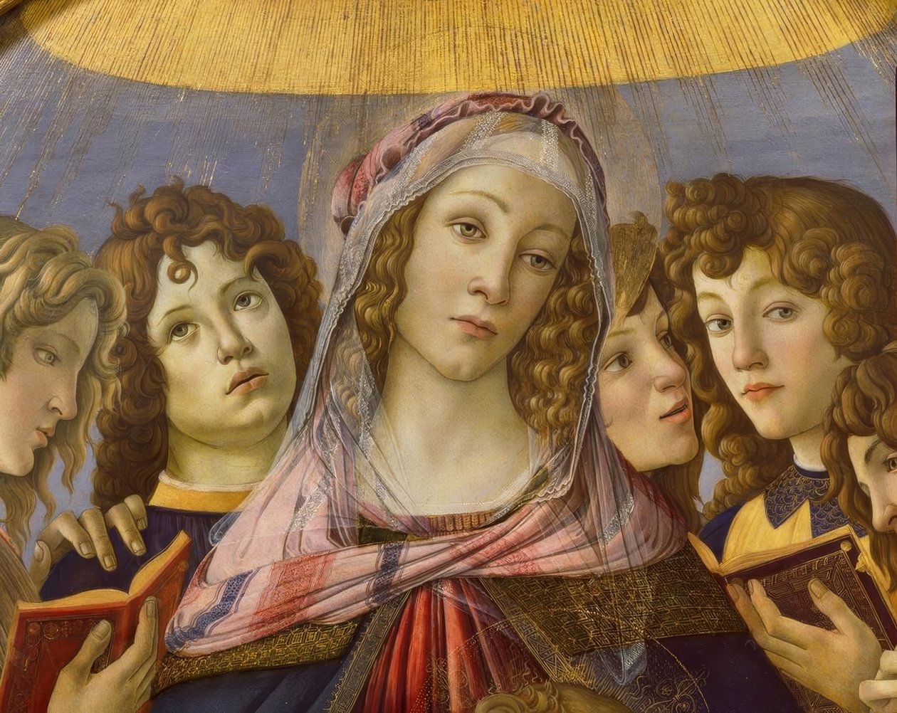 Maria med barnet og seks engle af Sandro Botticelli