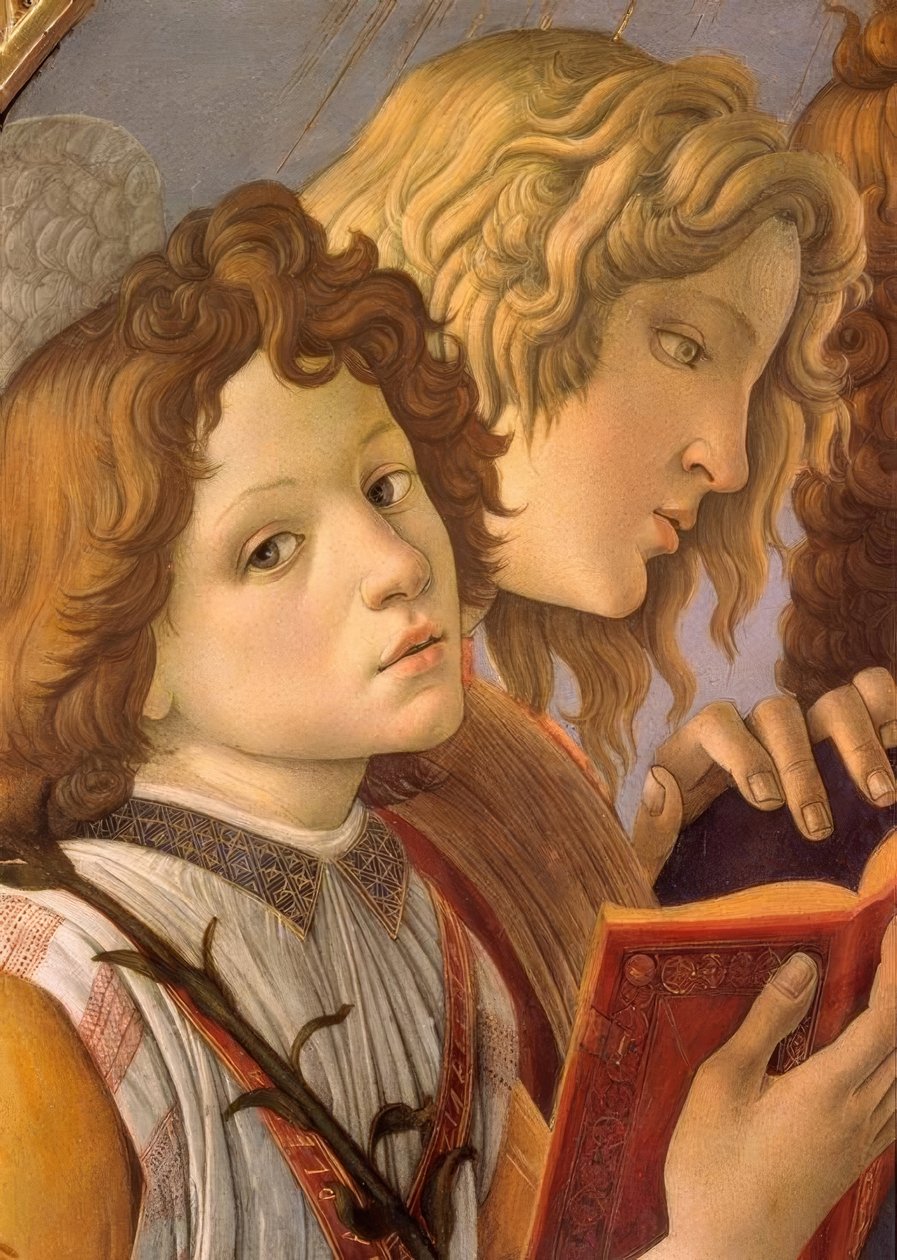 Maria med barnet og seks engle af Sandro Botticelli