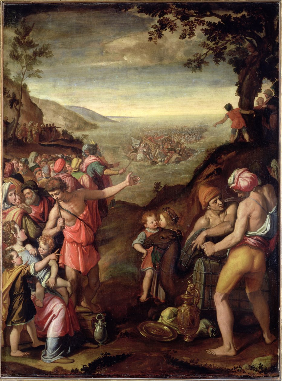 The Crossing of the Red Sea, 1572 (olie på skifer) af Santi di Tito