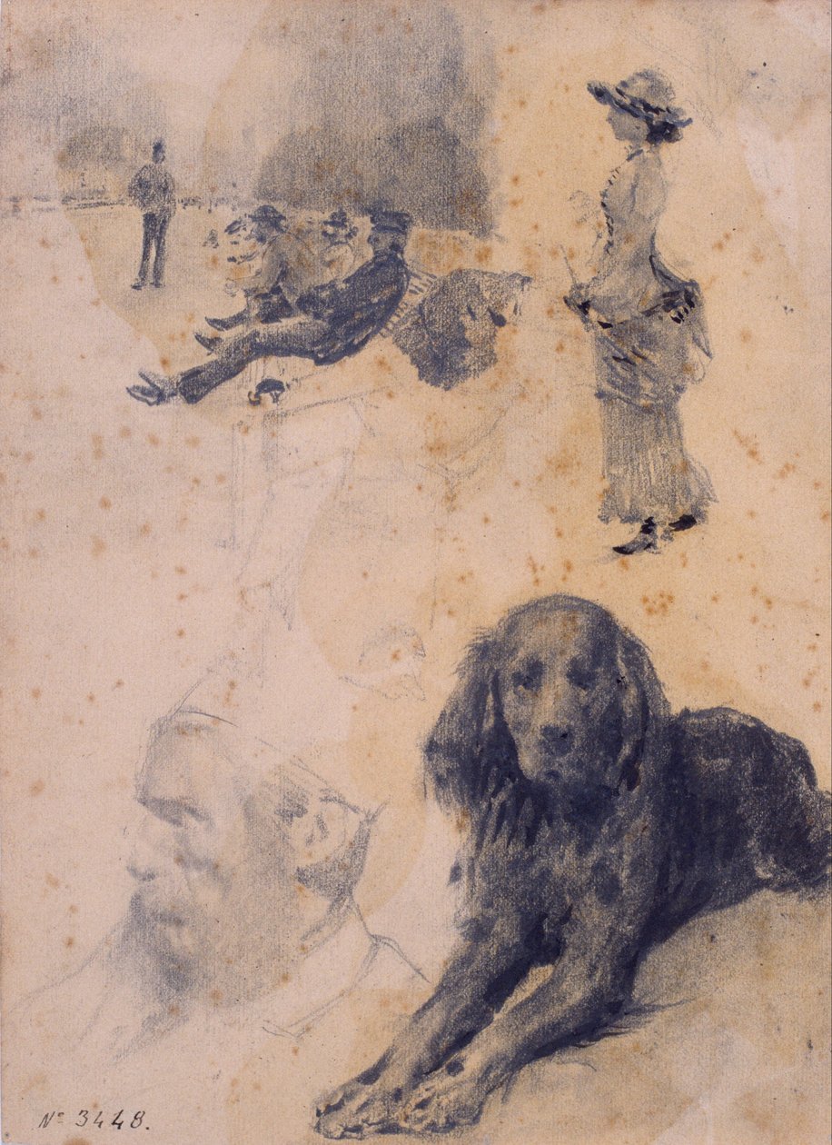 Figurstudier og undersøgelse af hund af Santiago Rusiñol