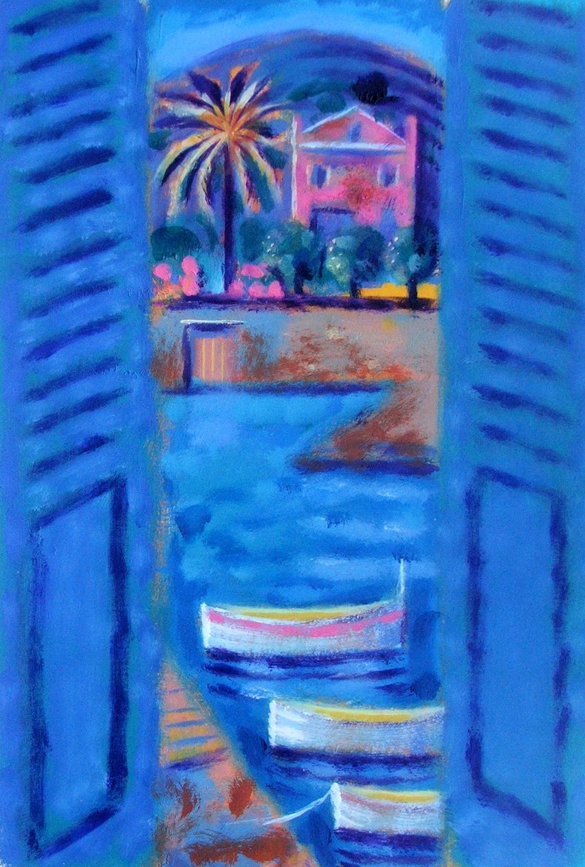 Pink House (akryl om bord) af Sara Hayward