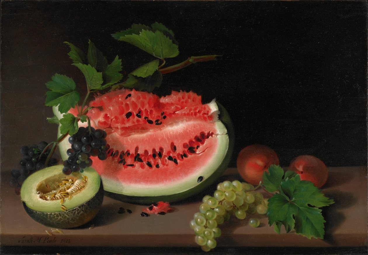 Stilleben med vandmelon af Sarah Miriam Peale