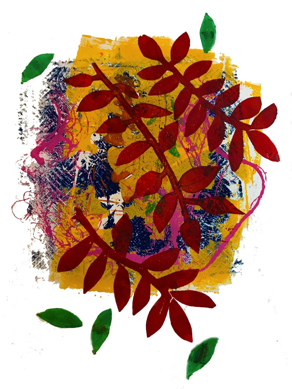 Røde blade (monoprint på papir) af Sarah Thompson Engels
