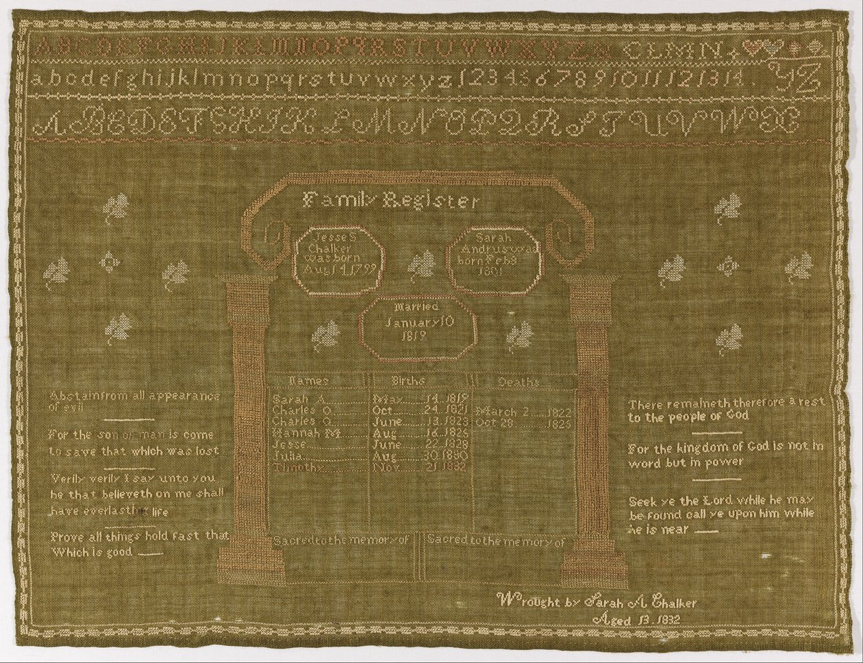 Familie register sampler af Sarah A. Chalker