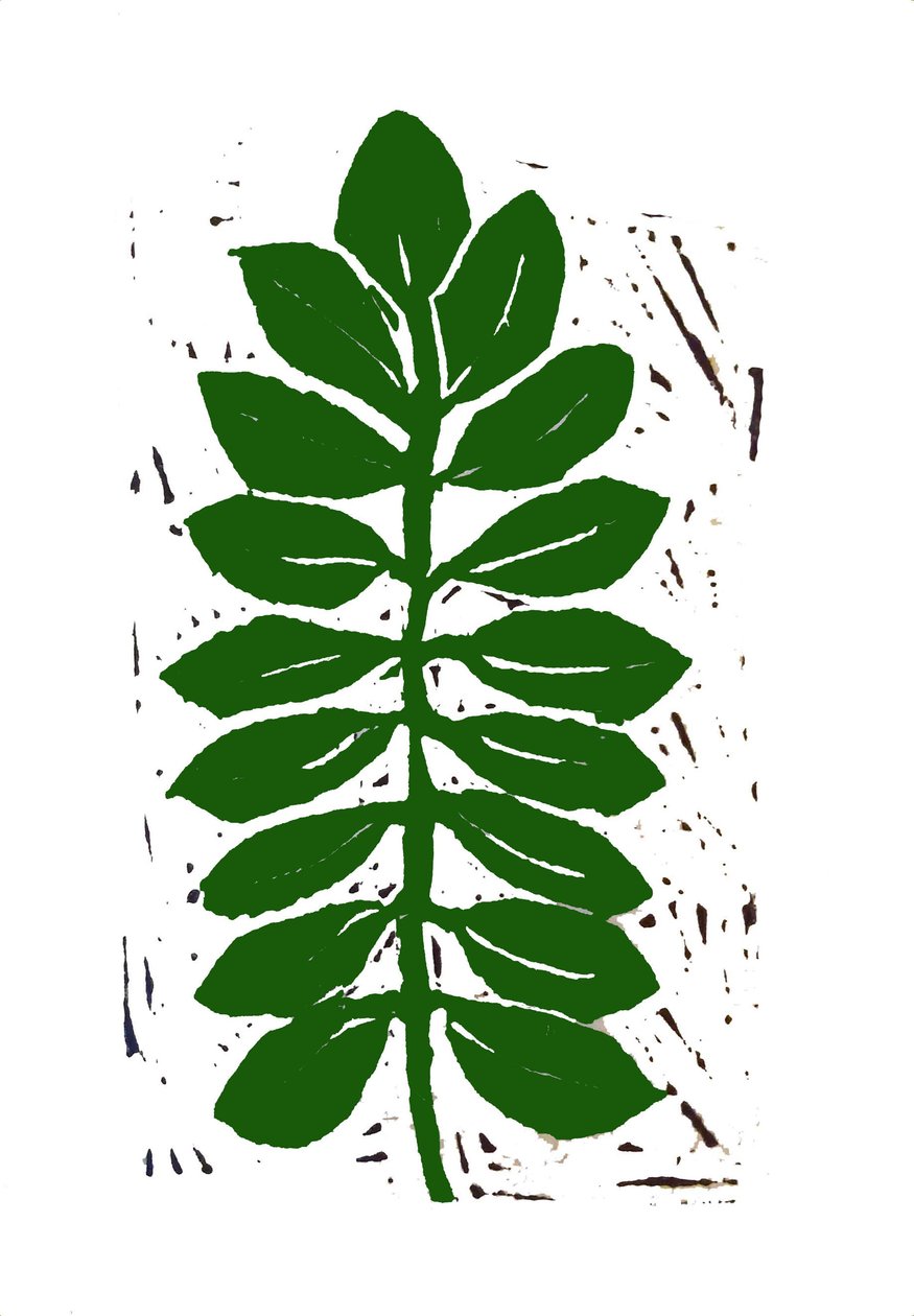 Leaf, 2019 (linosnit) af Sarah Thompson Engels