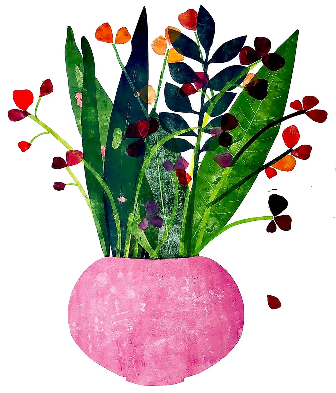 Pink pot, 2020 (monoprint) af Sarah Thompson Engels