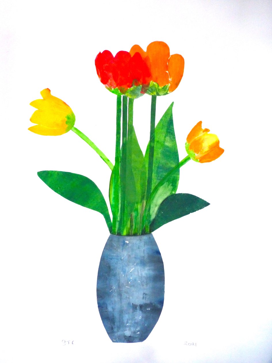 Tulipaner 2 ,2021 (blæk på papir) af Sarah Thompson Engels