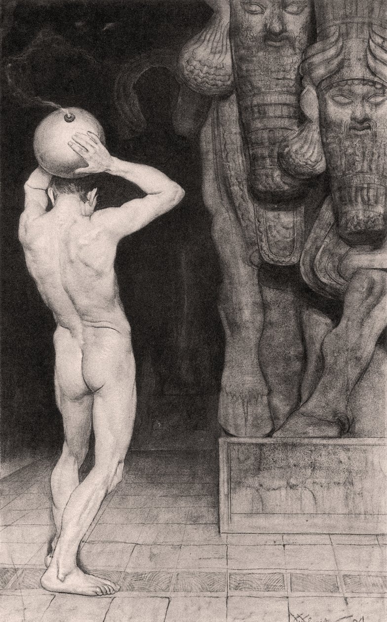 Der Anarchist, 1894 (kulgrafit om bord) af Sascha Schneider
