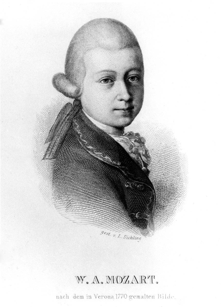 Wolfgang Amadeus Mozart i 1770, graveret af Lazarus Sichling af Saverio dalla Rosa
