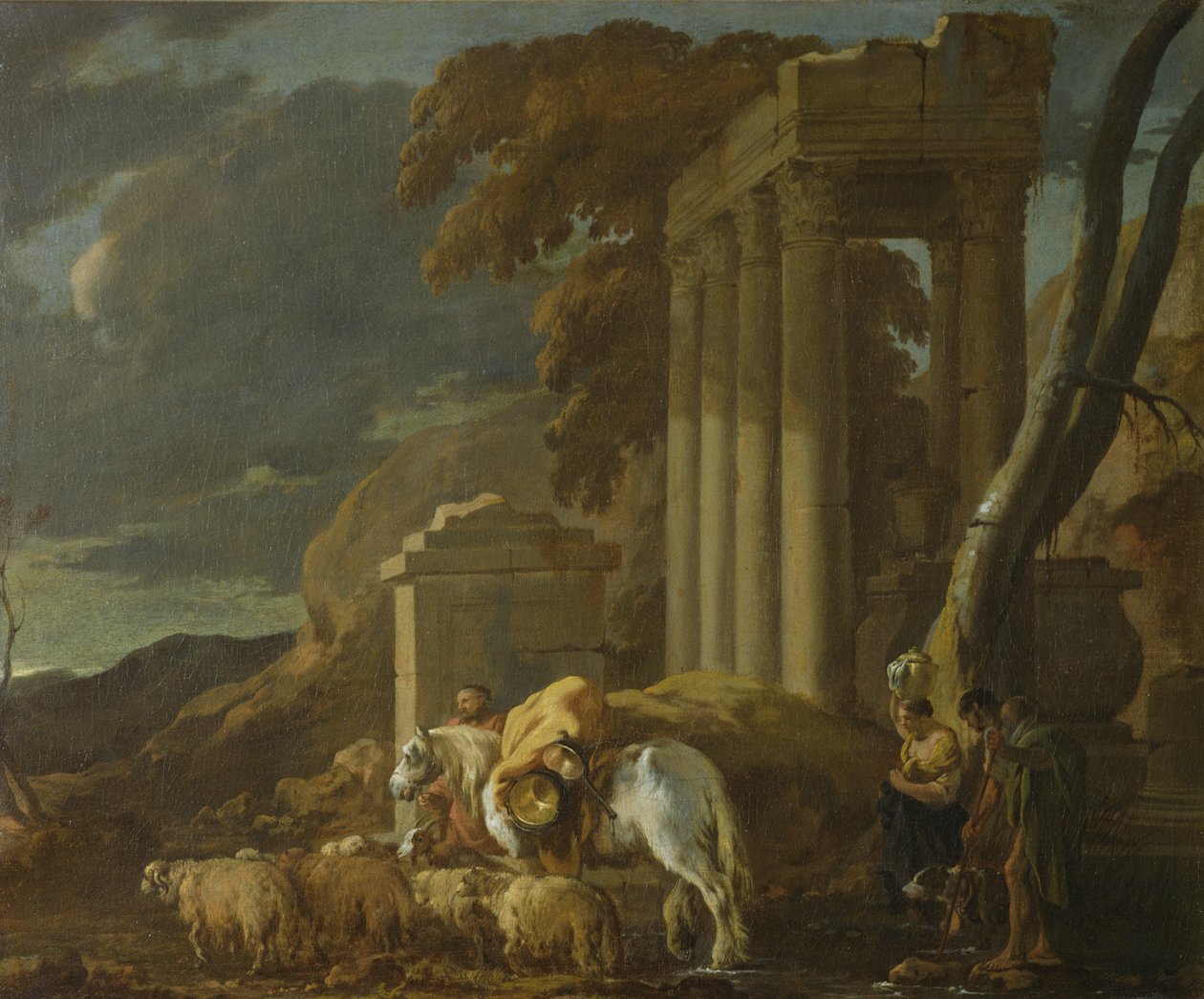 Landskab med en Ford, før 1640 af Sébastien Bourdon